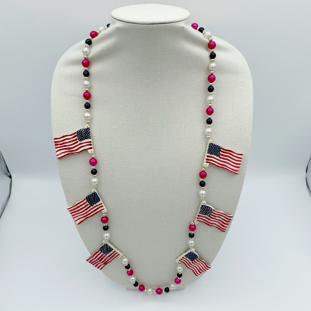 Patriotic American USA Flag Statement Necklace